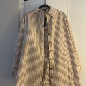 Striped Button-Front Shirt romper with blouse in Beige and White